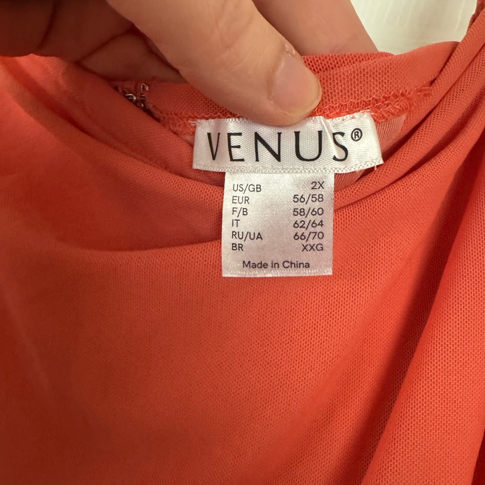 Venus Coral Ruched Column Mesh Bodycon Dress with Spaghetti Straps Size 2X - Picture 5 of 7
